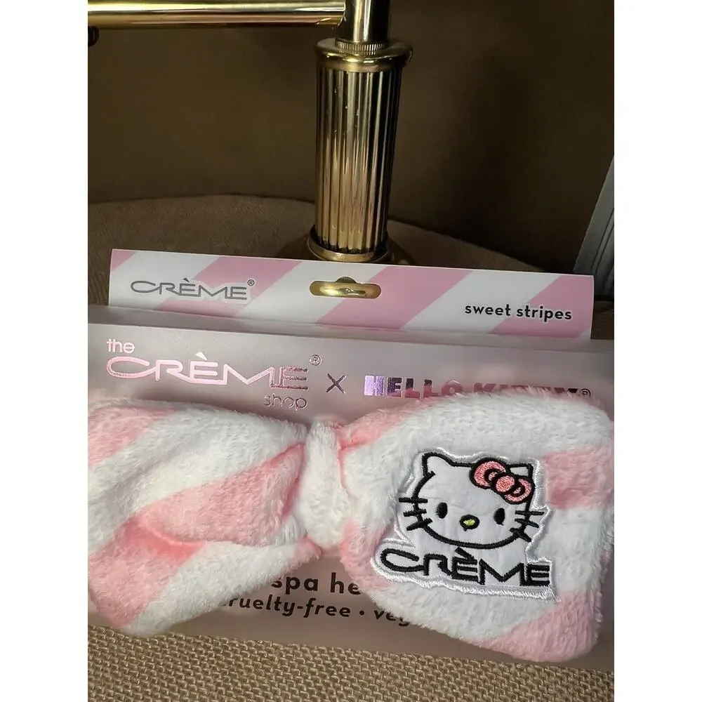 HELLO KITTY Baby Pink Striped Plush Spa Headband